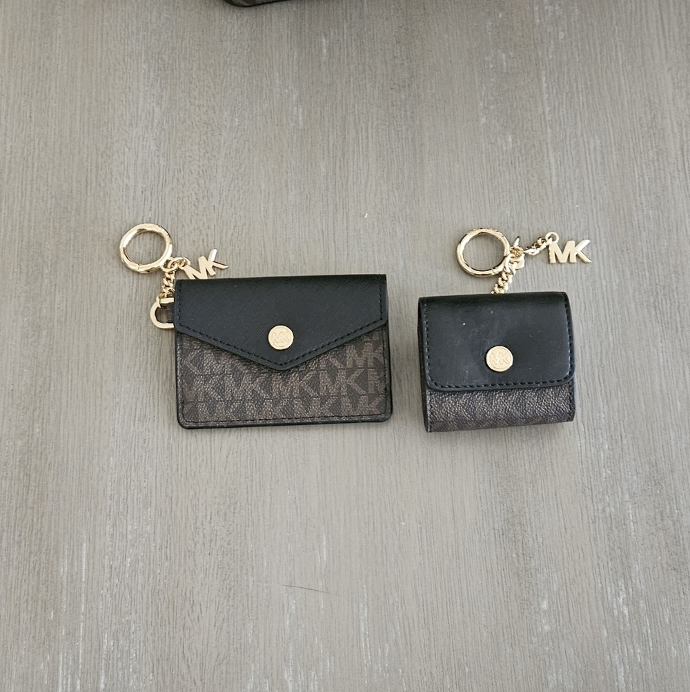 Michael Kors Black and Brown Signature Print Bag Charms Set